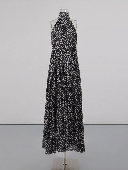 Halter Neck Polka Dot Maxi Dress