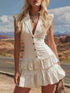 Ruffled Hem Lapel Collar Mini Dress