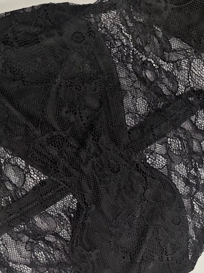 Lace Sheer Mock Neck Long Sleeve Maxi Dress