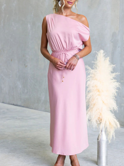 One-Shoulder Tied Midi Dress