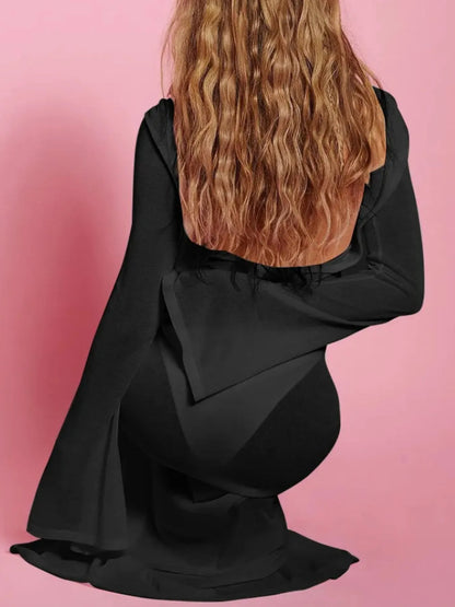 Backless Long Sleeve Maxi Cover-Up