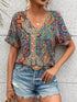Bohemian Paisley Print V-Neck Short Sleeve T-Shirt