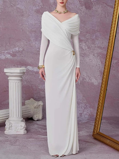 Ruched Draped Long Sleeve Maxi Dress