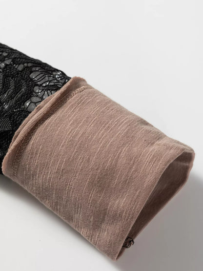Sheer Lace Patchwork Casual Long Sleeve Tee