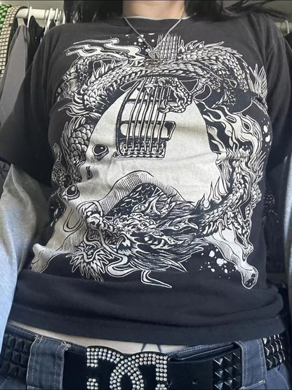 Graphic Round Neck Long Sleeve T-Shirt
