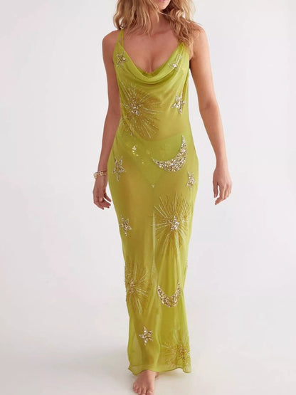 Sequin Backless Maxi Cover Up Dress