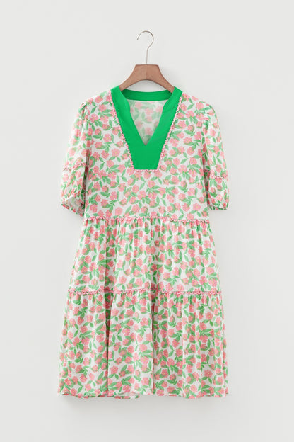 Floral Print Tiered Mini Dress