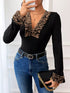 Leopard Trim V-Neck Long Sleeve Bodysuit