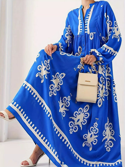 Bohemian Print Long Sleeve Maxi Dress