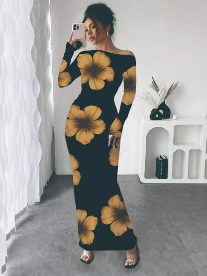 Floral Print One Shoulder Maxi Dress
