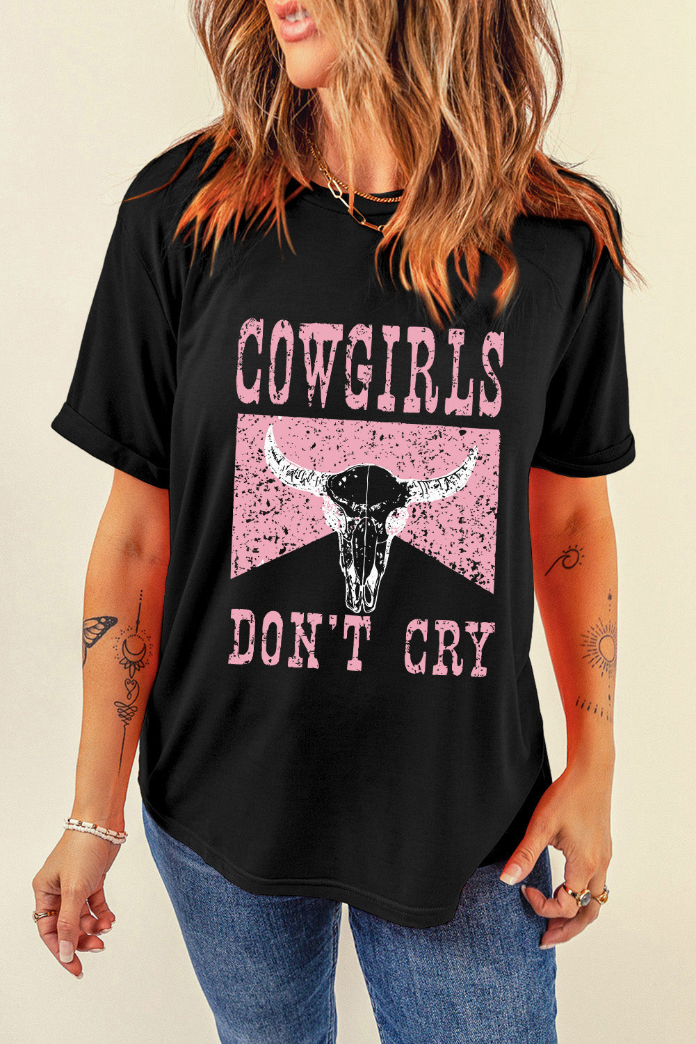 Graphic Round Neck Short Sleeve T-Shirt - Lojy Shop