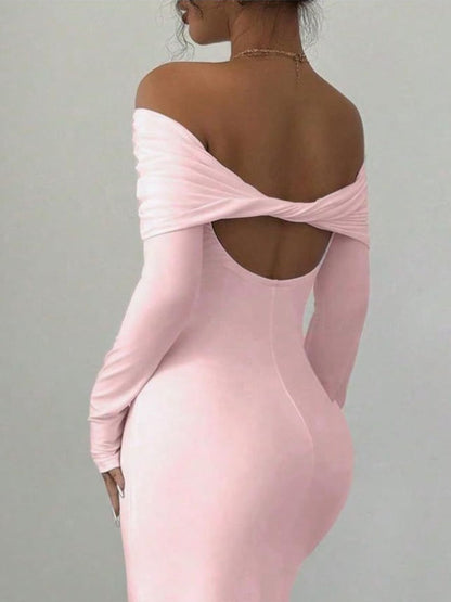 Off-Shoulder Ruched Bodycon Maxi Dress