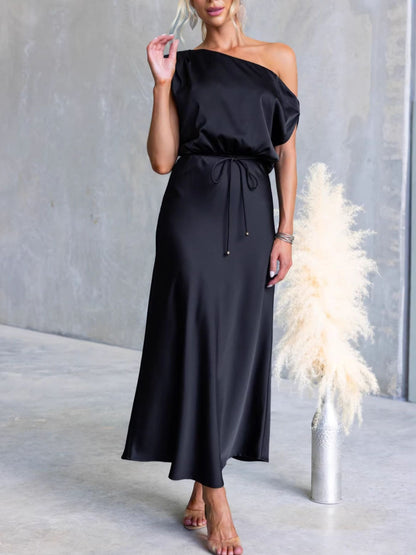 One-Shoulder Tied Midi Dress