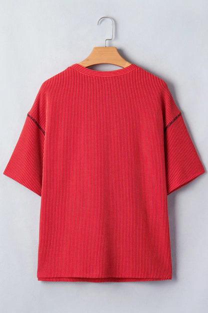 Twisted Rib Vintage USA Letter Printed T Shirt