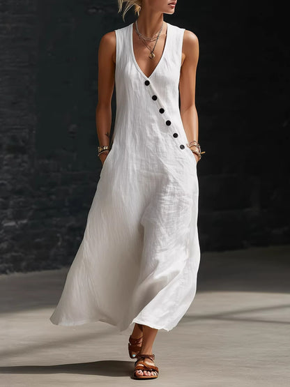 Sleeveless Button-Down Midi Dress