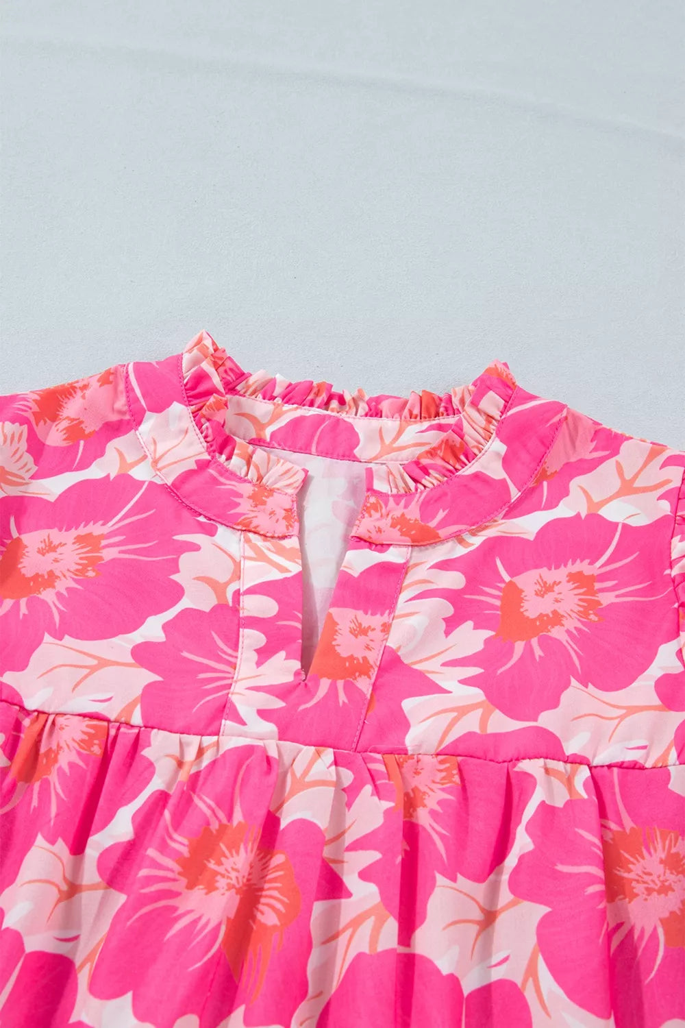Short Bubble Sleeve Summer Floral Blouse