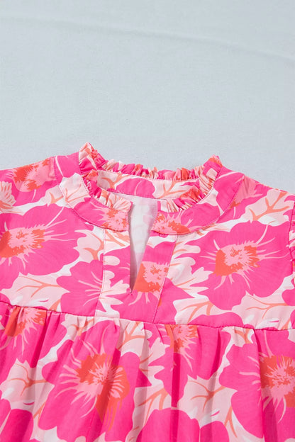 Short Bubble Sleeve Summer Floral Blouse