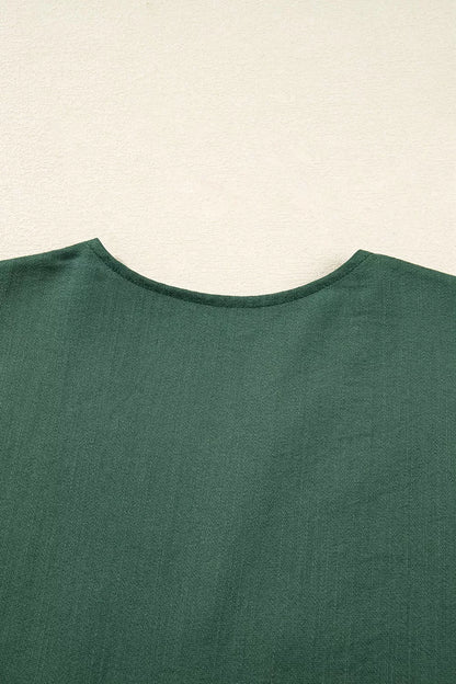 Contrast Ricrac Trim Button V Neck Knotted Bracelet Sleeve Shift Dress