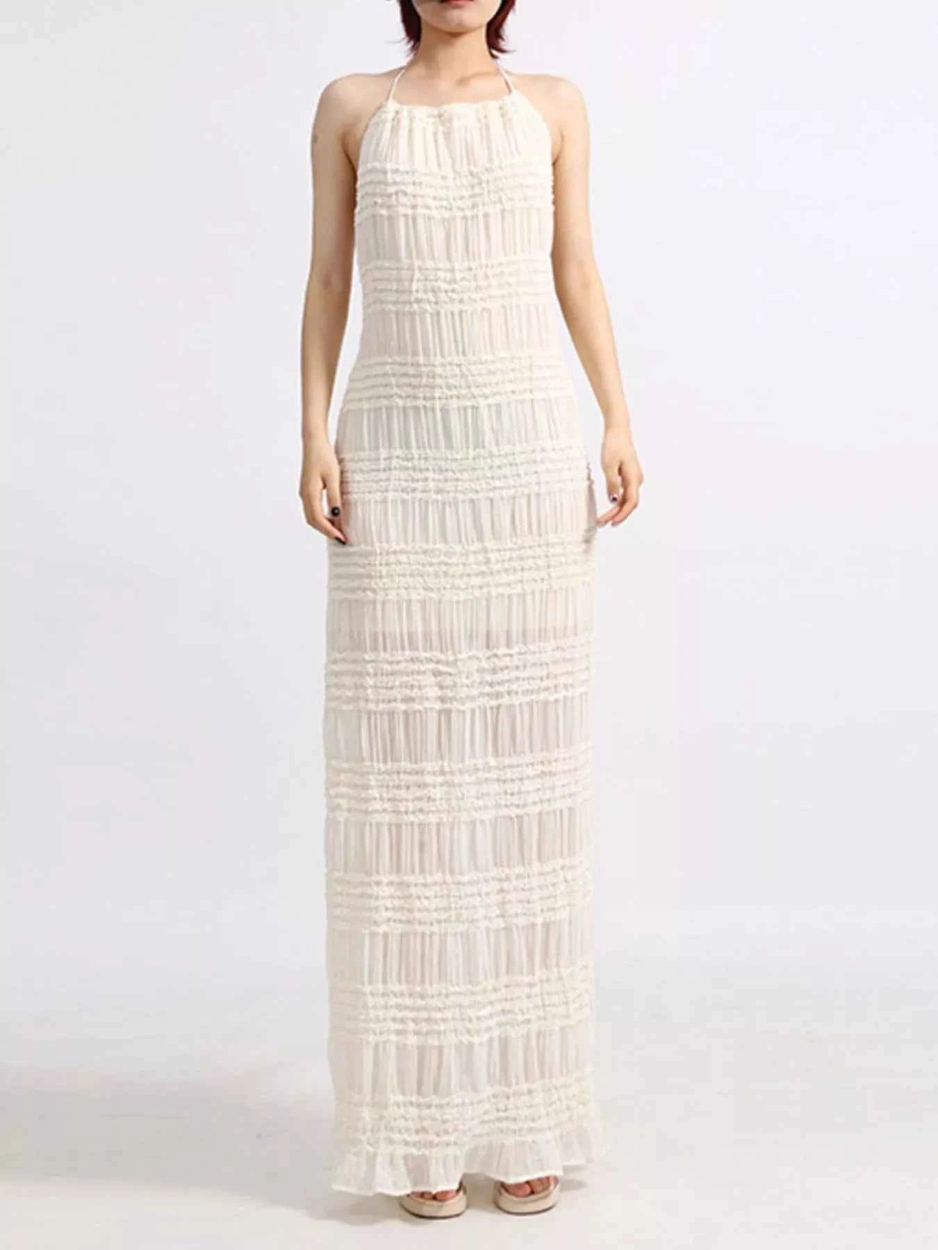 Backless Halter Neck Ruched Maxi Dress