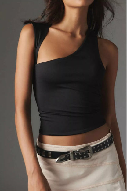 Asymmetrical Neckline Sleeveless Tank