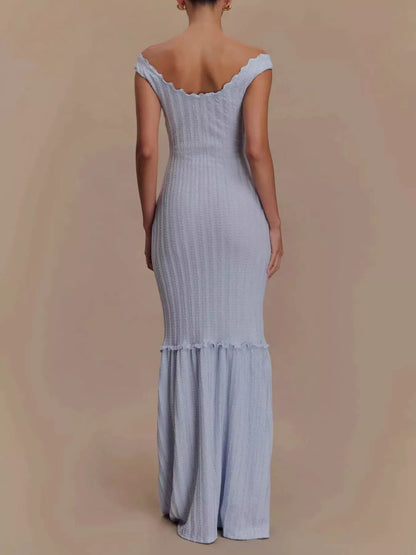 Frill Off-Shoulder Knit Maxi Mermaid Dress