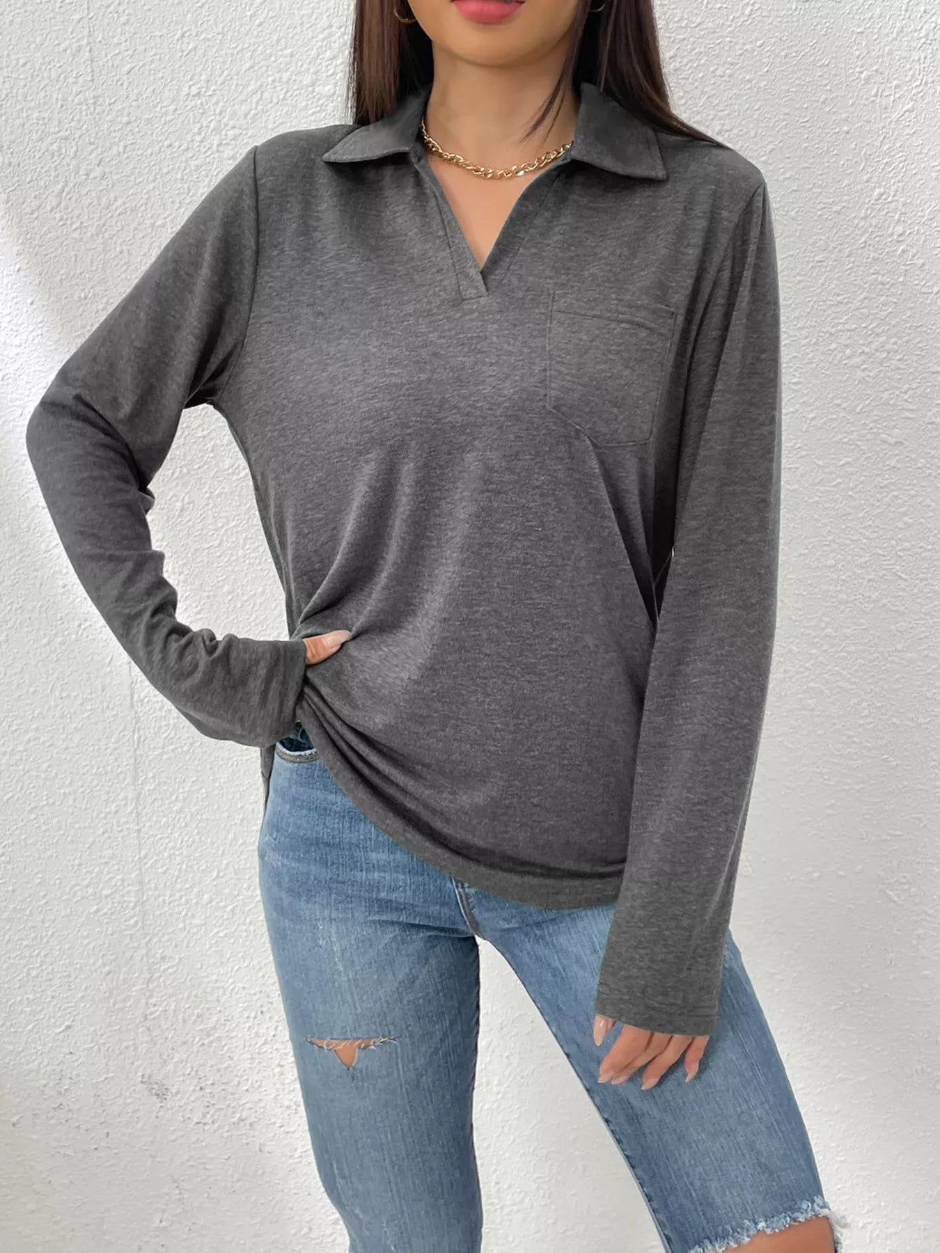 Casual Long Sleeve Polo T-Shirt