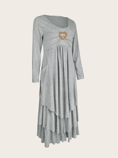 Full Size Heart-Decor Layered Midi Dress Plus Size