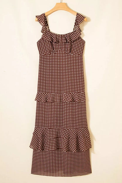 Polka Dot Print Backless Ruffled Tiered Maxi Dress