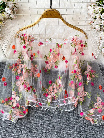 Floral Embroidered Mesh Off-Shoulder Top