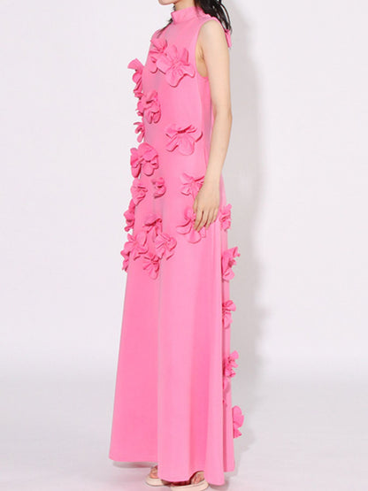 Floral Applique Sleeveless Maxi Dress