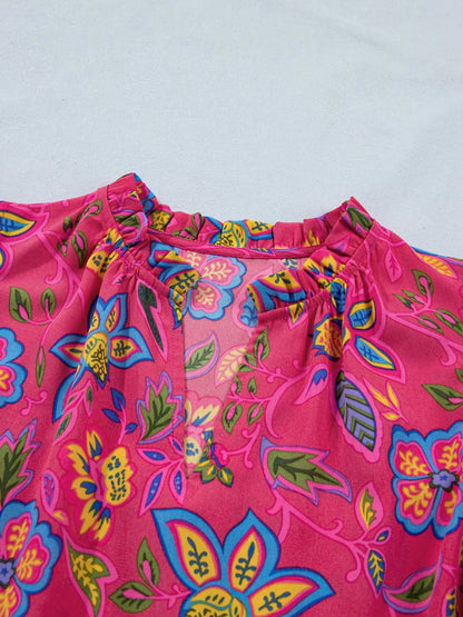 Flutter Sleeve Belted Floral Dress