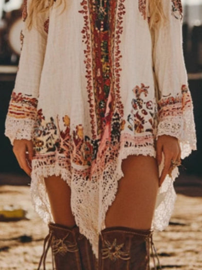 Lace Trim Long Sleeve Mini Dress