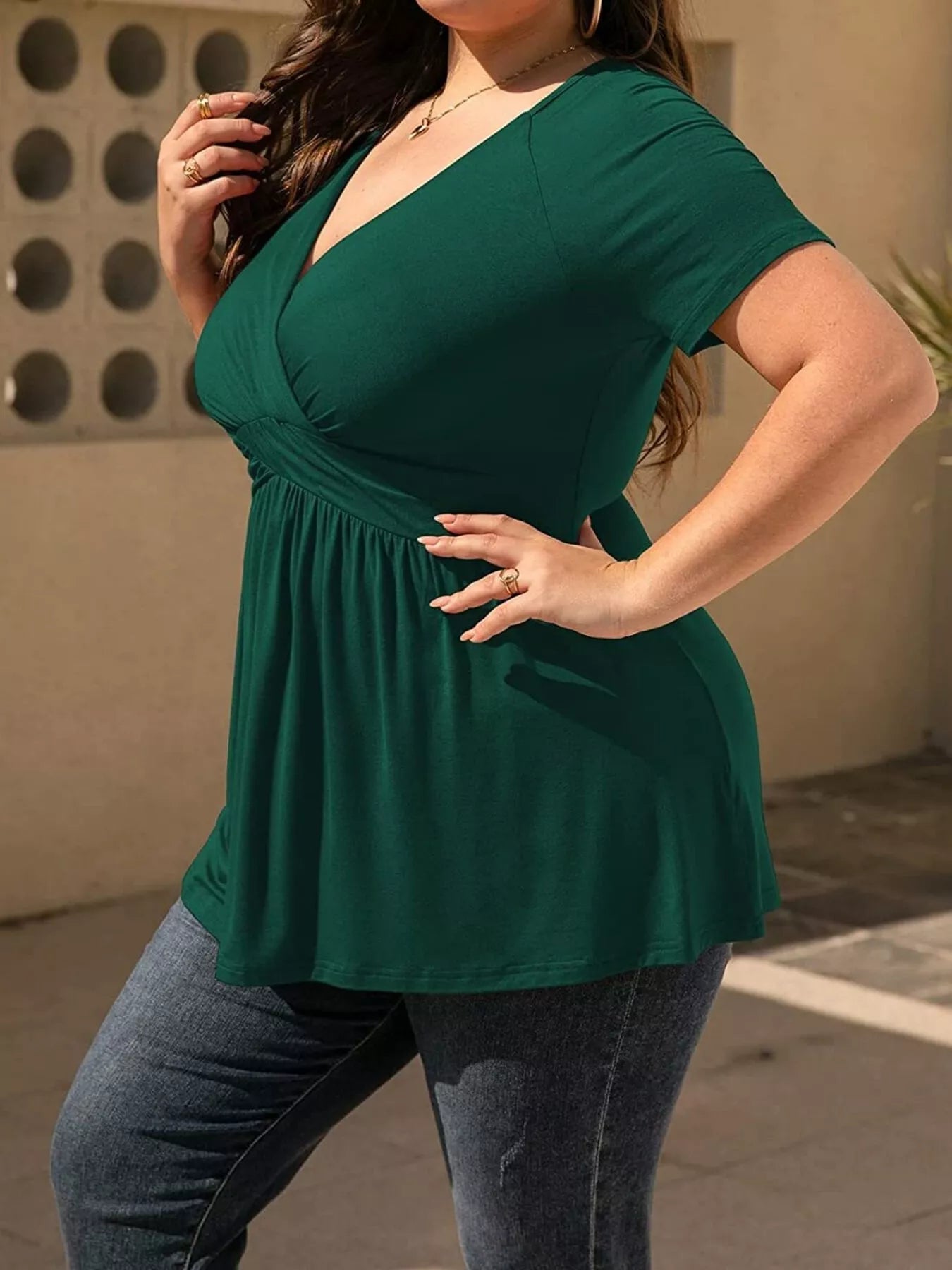 Plus Size Surplice Short Sleeve T-Shirt