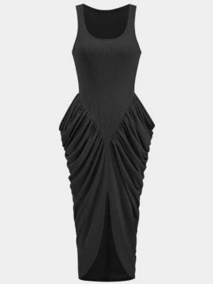 Ruched Detail Slit Midi Dress