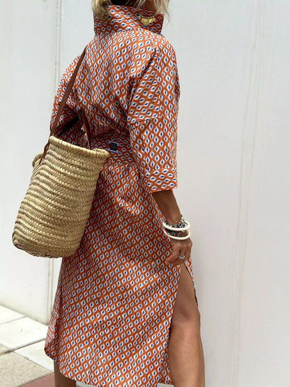 Full Size Printed Button-Down Midi Dress Plus Size