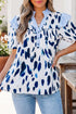Abstract Animal Print Striped Ruffle Trim V Neck Blouse