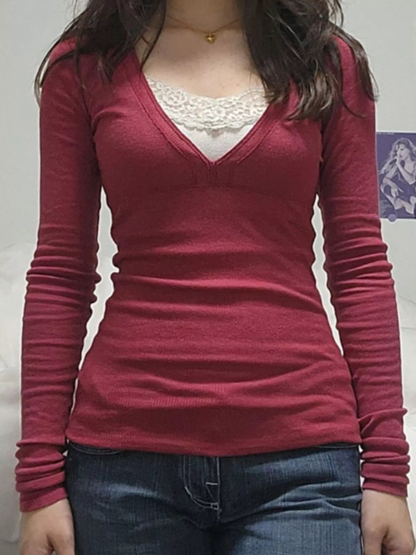 Long Sleeve T-Shirt with Lace Detail