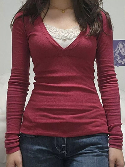 Long Sleeve T-Shirt with Lace Detail
