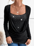 Rhinestone Ruched Long Sleeve T-Shirt