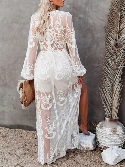 Floral Lace Slit Maxi Dress