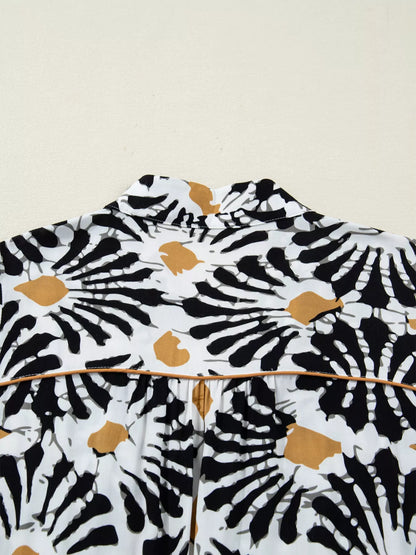 Abstract Floral Print Split Notched Dress