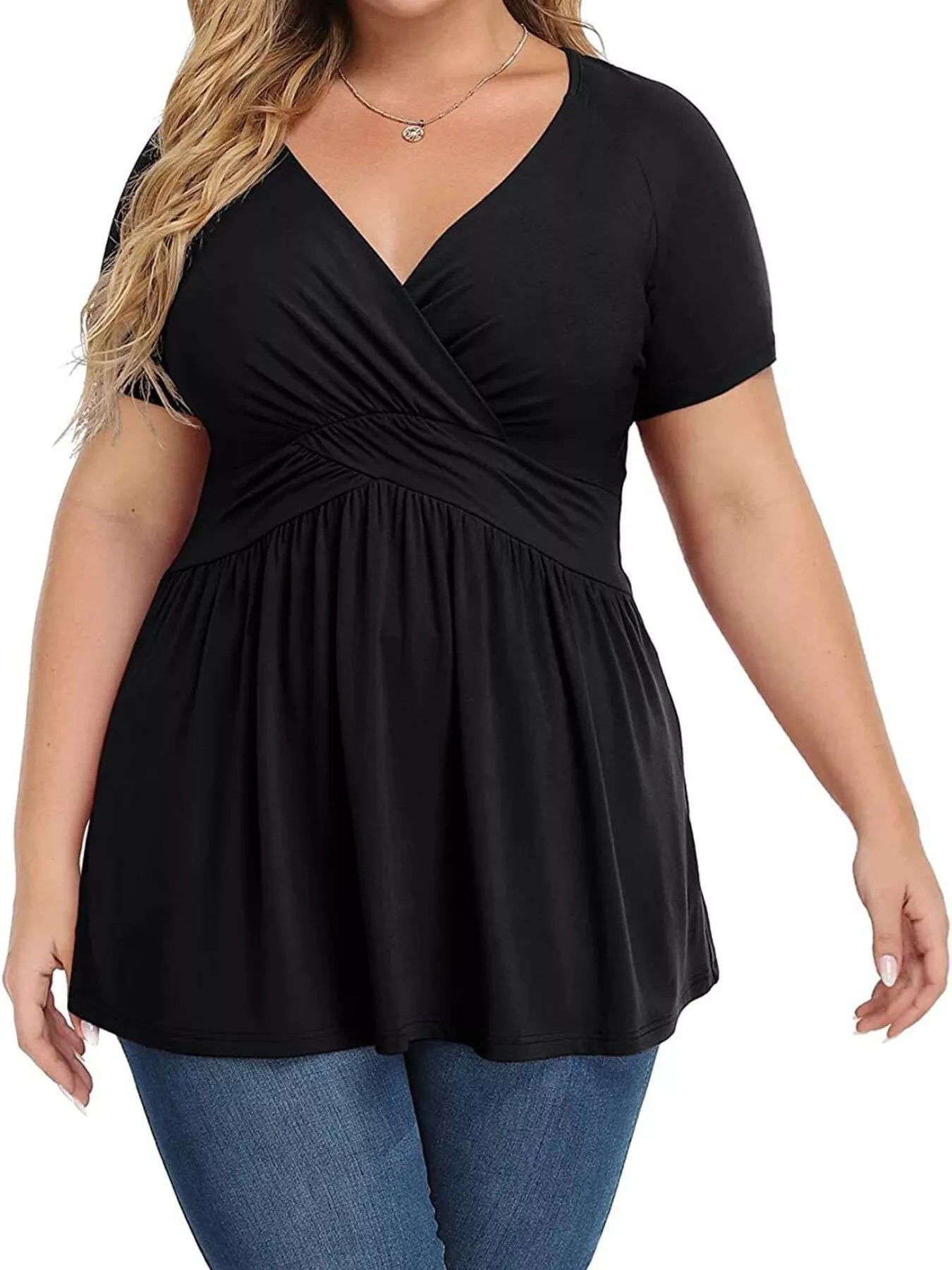 Plus Size Surplice Short Sleeve T-Shirt