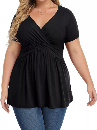 Plus Size Surplice Short Sleeve T-Shirt