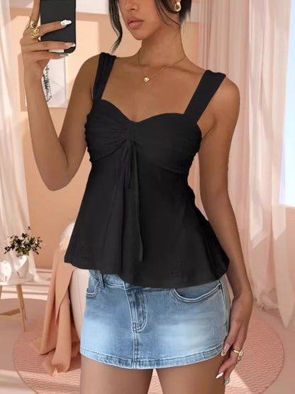 Eyelet Embroidered Drawstring Cami Top