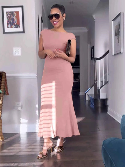 Backless Cap Sleeve Maxi Dress