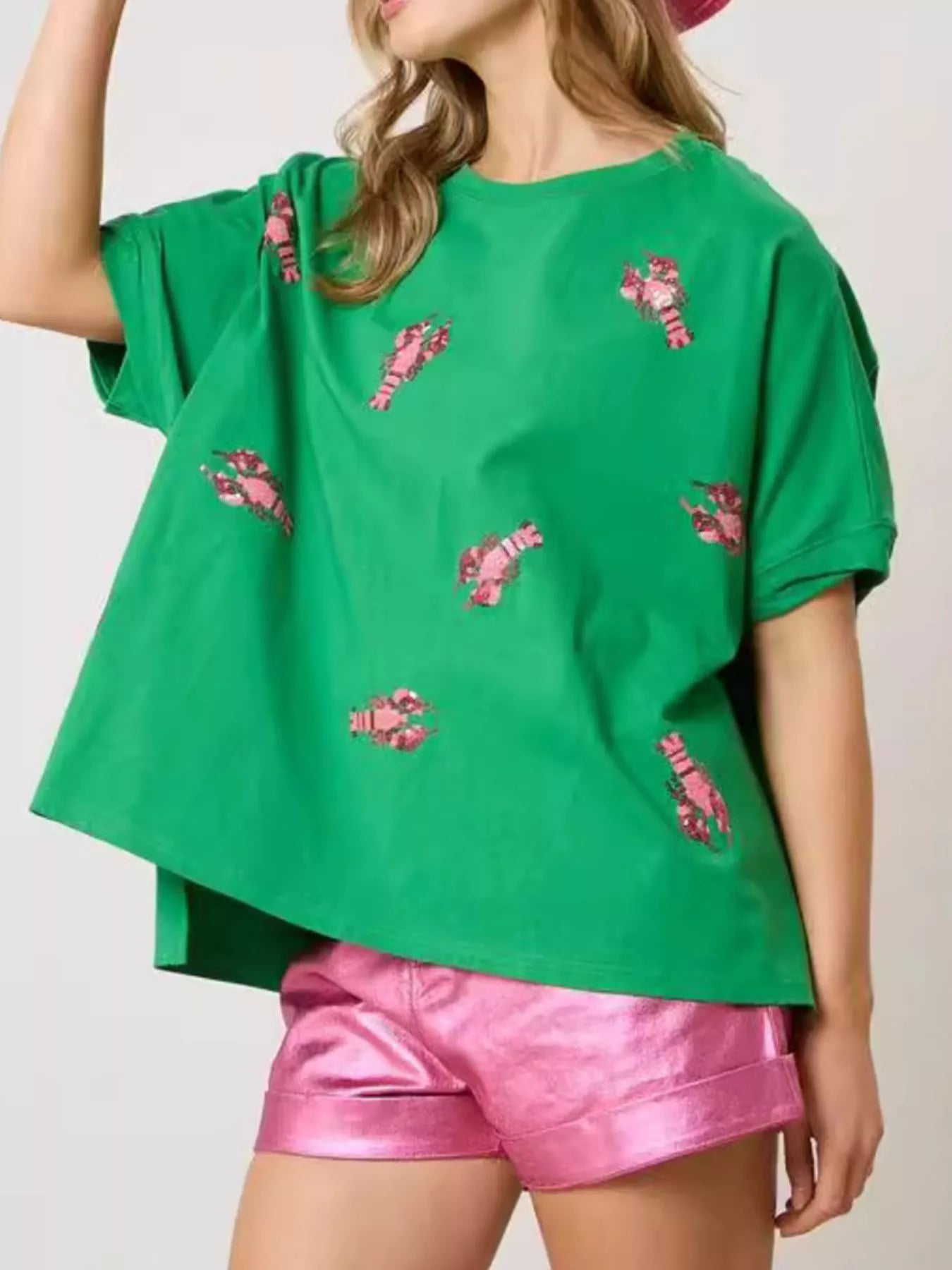 Sequin Lobster Round Neck T-Shirt