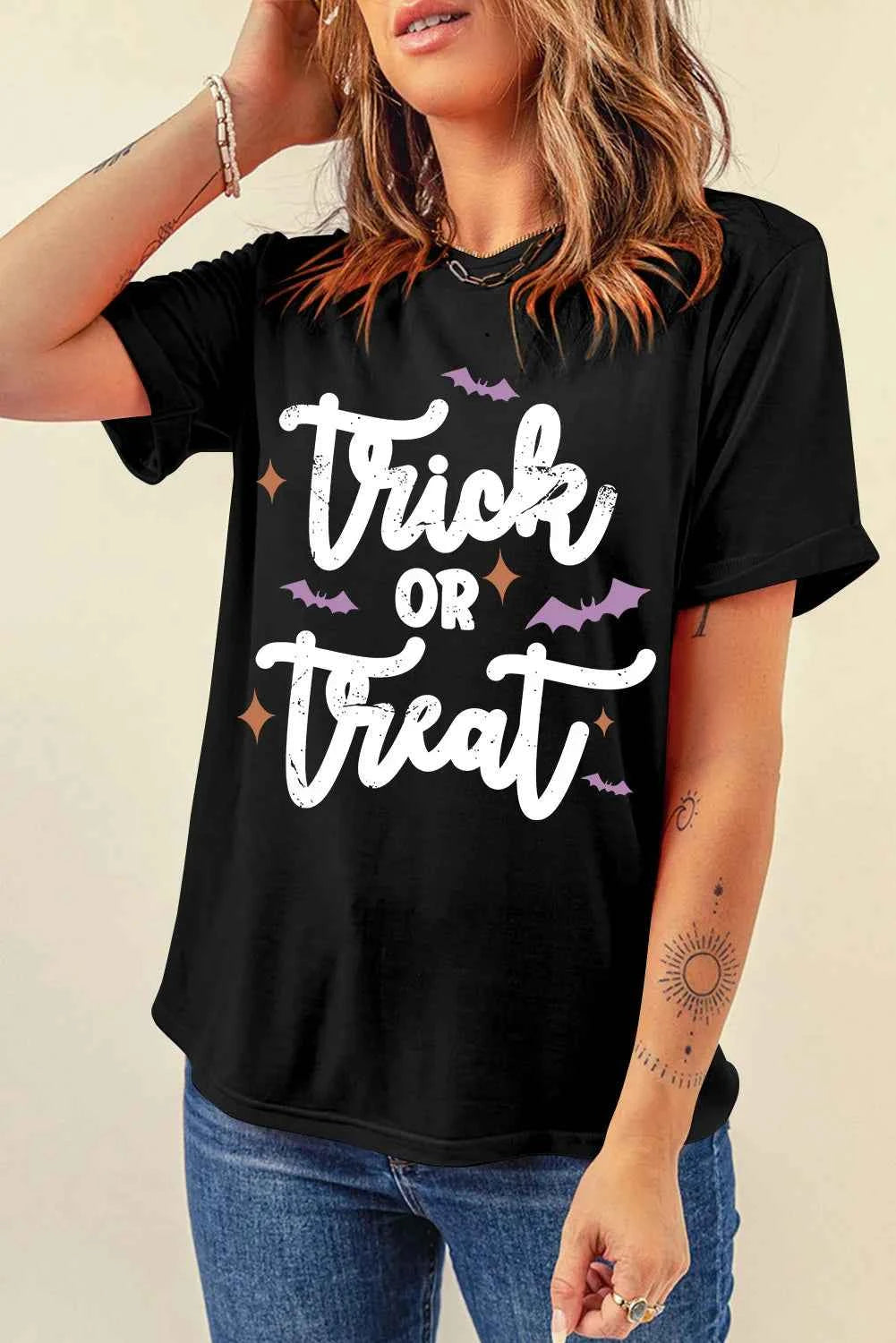 Letter Graphic Round Neck Short Sleeve T-Shirt - Lojy Shop