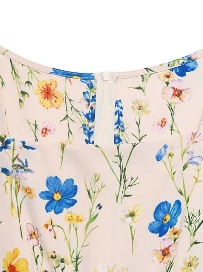 Floral Print Square Neck Casual Maxi Dress