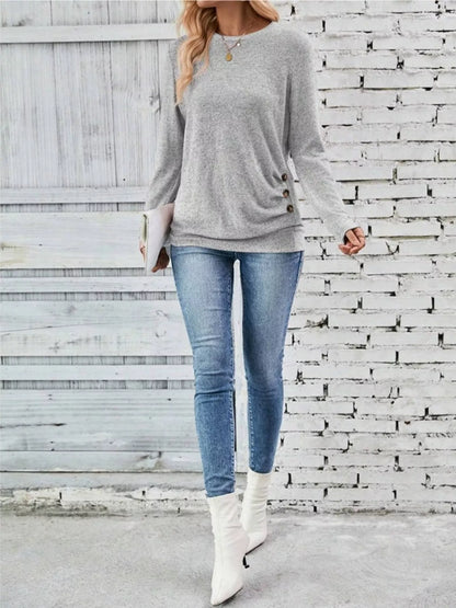 Casual Decor Button Long Sleeve T-Shirt