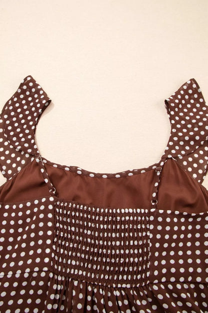 Polka Dot Print Backless Ruffled Tiered Maxi Dress